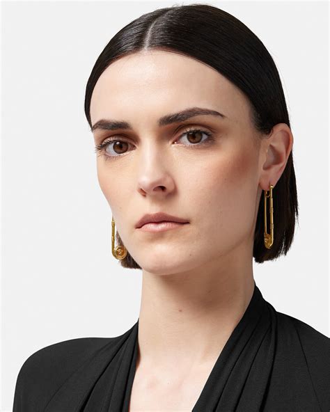 versace style earrings hoops plated white gold|safety pin earrings versace.